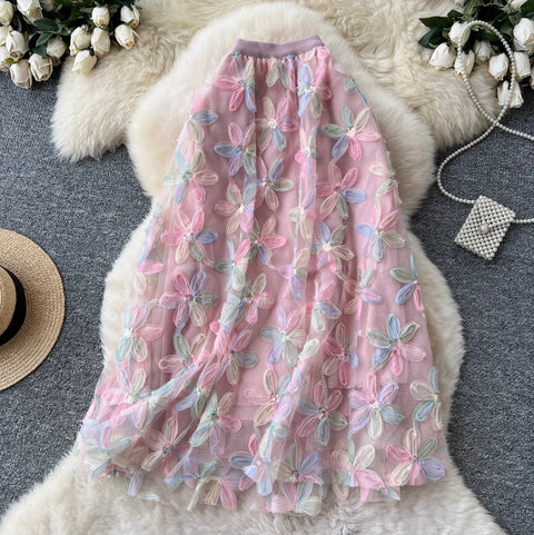 Fairy 3D Floral Mesh Half-body Skirt