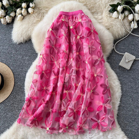 Fairy 3D Floral Mesh Half-body Skirt