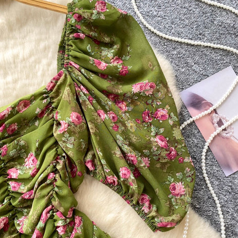 Square Neckline Pleated Floral Top