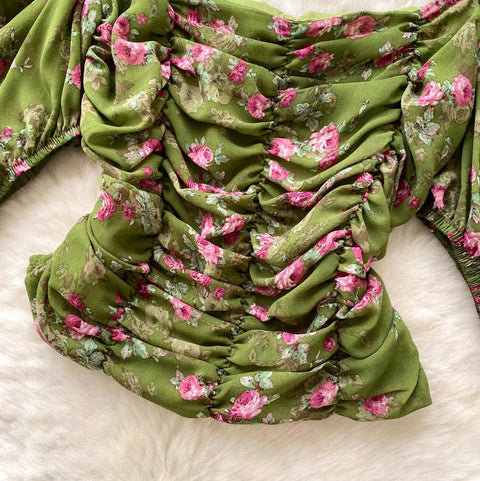 Square Neckline Pleated Floral Top