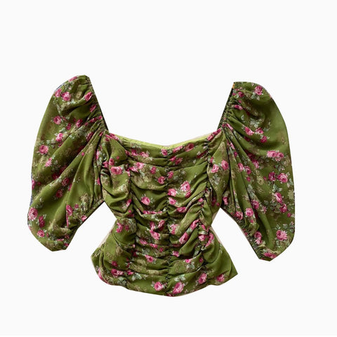 Square Neckline Pleated Floral Top