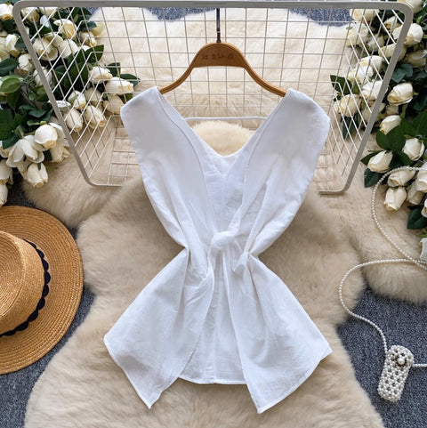 Simple Design V-neck Sleeveless Top