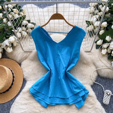 Simple Design V-neck Sleeveless Top