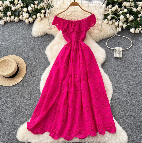 Ruffled Neckline Patchwork Embroidery Dress