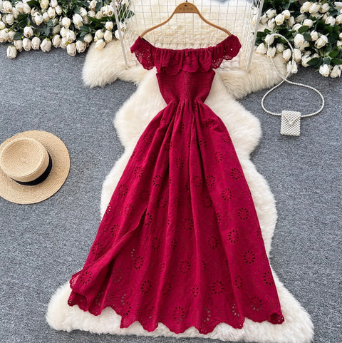 Ruffled Neckline Patchwork Embroidery Dress