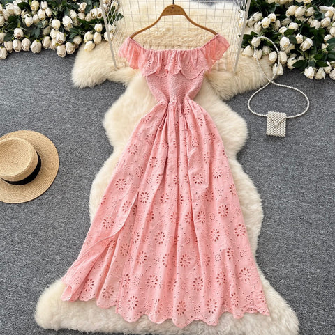 Ruffled Neckline Patchwork Embroidery Dress