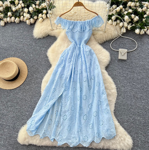 Ruffled Neckline Patchwork Embroidery Dress