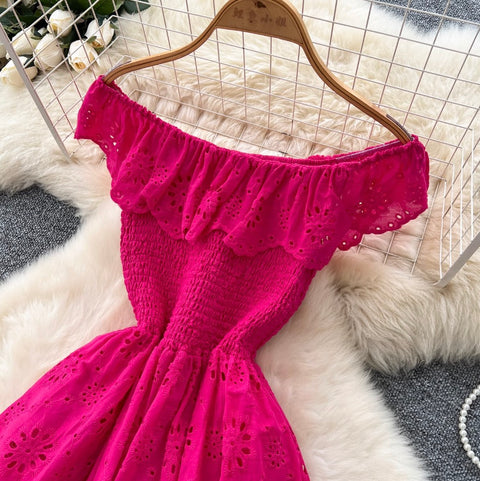 Ruffled Neckline Patchwork Embroidery Dress