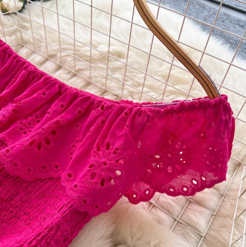 Ruffled Neckline Patchwork Embroidery Dress