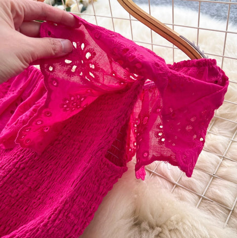 Ruffled Neckline Patchwork Embroidery Dress