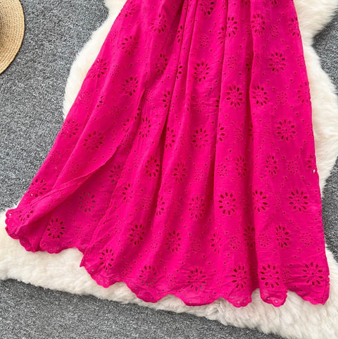 Ruffled Neckline Patchwork Embroidery Dress