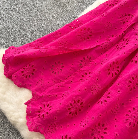 Ruffled Neckline Patchwork Embroidery Dress