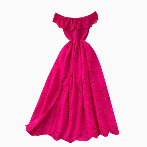 Ruffled Neckline Patchwork Embroidery Dress