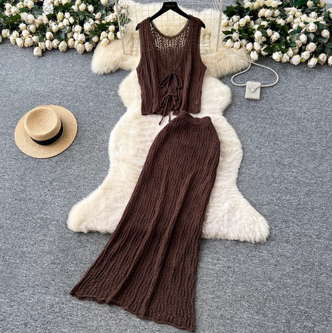 Ethnic Style Cardigan & Skirt Knit 2Pcs