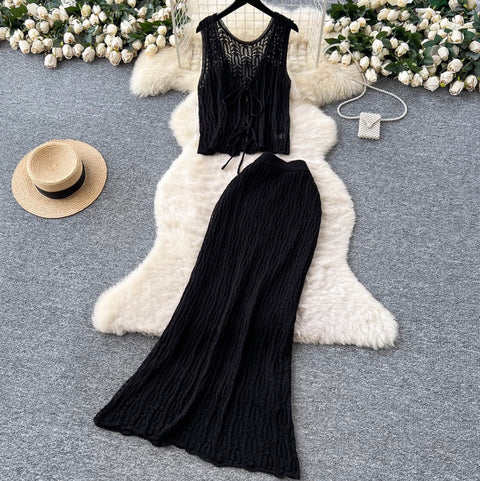 Ethnic Style Cardigan & Skirt Knit 2Pcs