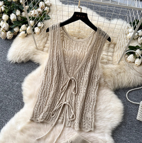 Ethnic Style Cardigan & Skirt Knit 2Pcs