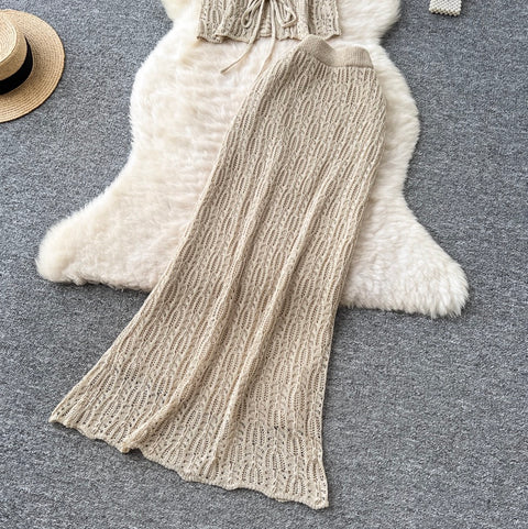 Ethnic Style Cardigan & Skirt Knit 2Pcs