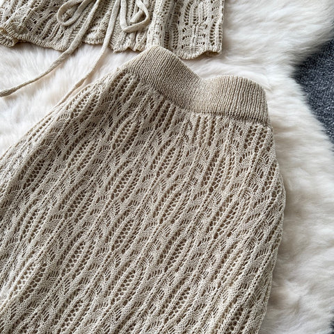 Ethnic Style Cardigan & Skirt Knit 2Pcs