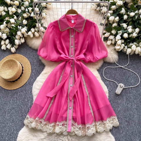 Courtly Lace Patchwork Shirt Dress