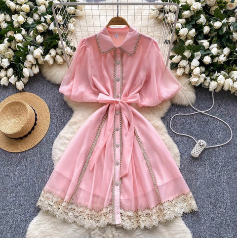 Courtly Lace Patchwork Shirt Dress