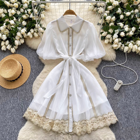 Courtly Lace Patchwork Shirt Dress