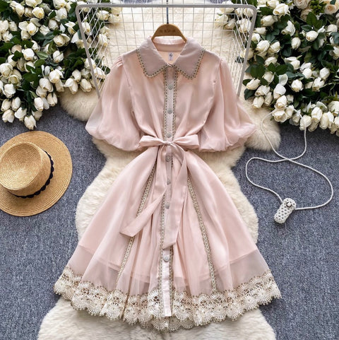 Courtly Lace Patchwork Shirt Dress