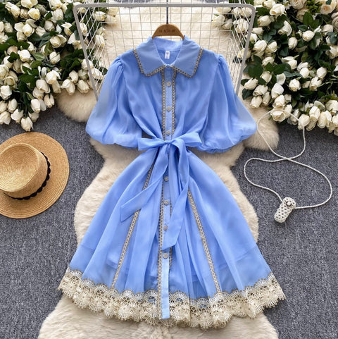 Courtly Lace Patchwork Shirt Dress