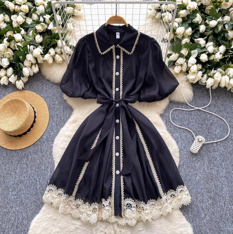 Courtly Lace Patchwork Shirt Dress