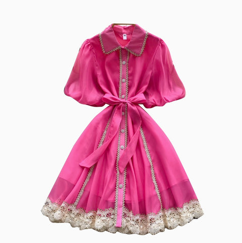Courtly Lace Patchwork Shirt Dress