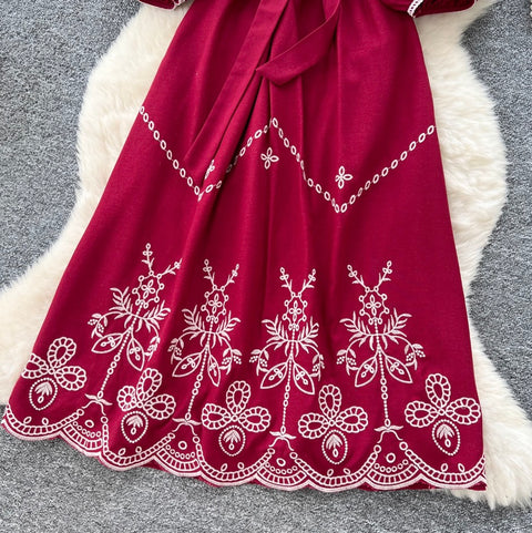 Bohemian Embroidered Lace-up Dress