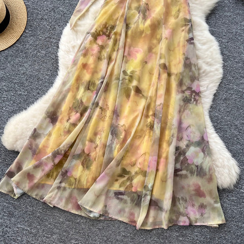 Floral Chiffon Slip Dress with Ribbon