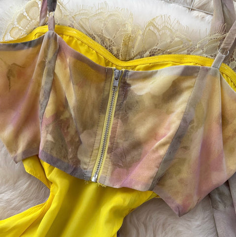 Floral Chiffon Slip Dress with Ribbon