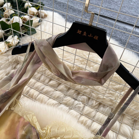 Floral Chiffon Slip Dress with Ribbon