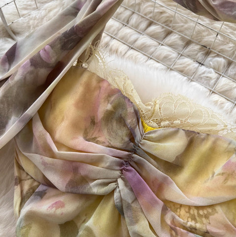 Floral Chiffon Slip Dress with Ribbon