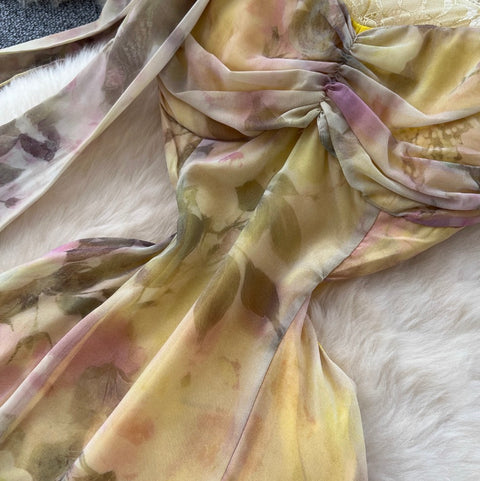 Floral Chiffon Slip Dress with Ribbon