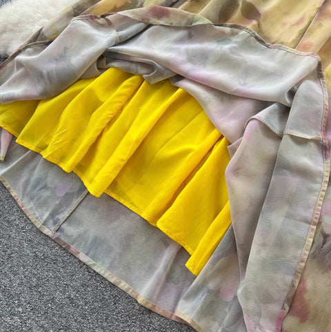 Floral Chiffon Slip Dress with Ribbon