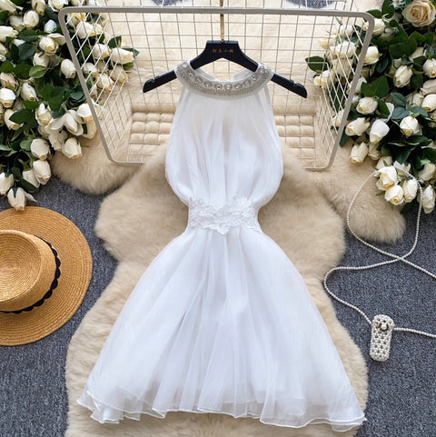 Rhinestone Studded Puffy Mesh Dress