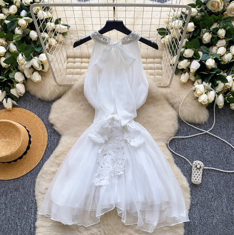 Rhinestone Studded Puffy Mesh Dress