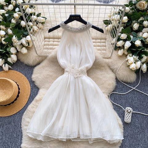 Rhinestone Studded Puffy Mesh Dress