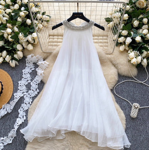 Rhinestone Studded Puffy Mesh Dress