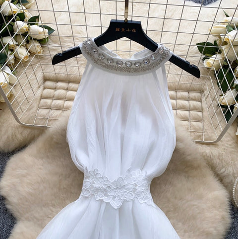 Rhinestone Studded Puffy Mesh Dress