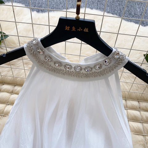 Rhinestone Studded Puffy Mesh Dress