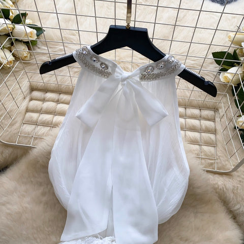 Rhinestone Studded Puffy Mesh Dress