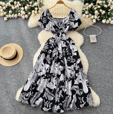 French Style V-neck Floral Printed Dress
