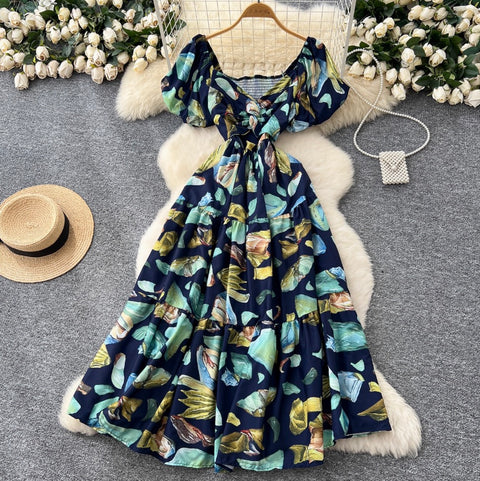 French Style V-neck Floral Printed Dress