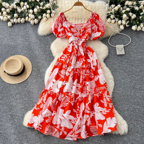 French Style V-neck Floral Printed Dress