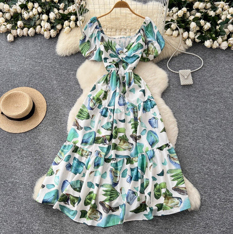 French Style V-neck Floral Printed Dress