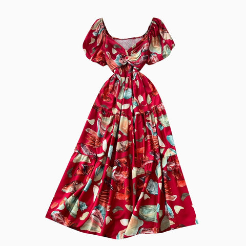 French Style V-neck Floral Printed Dress