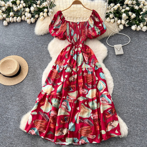French Style V-neck Floral Printed Dress