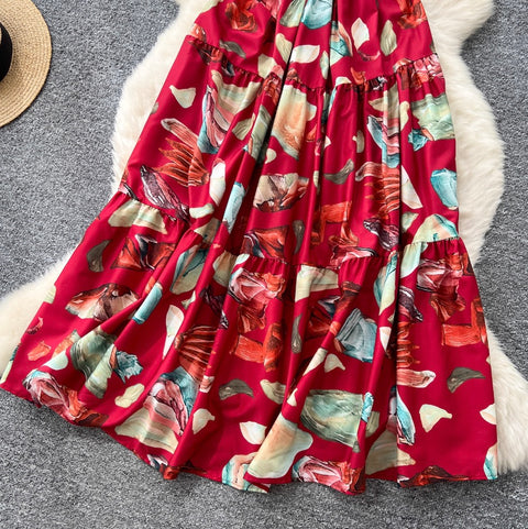 French Style V-neck Floral Printed Dress